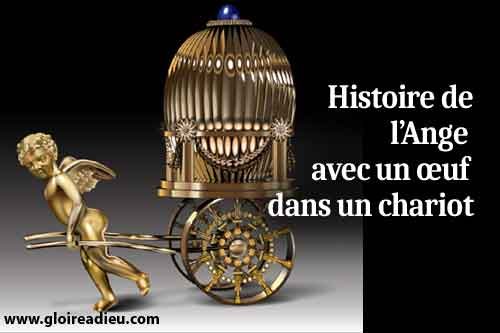 Ange avec un œuf dans un chariot de Fabergé