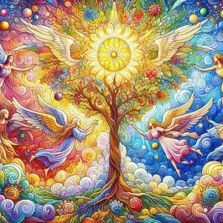 Communion des anges et arbres dans la nature